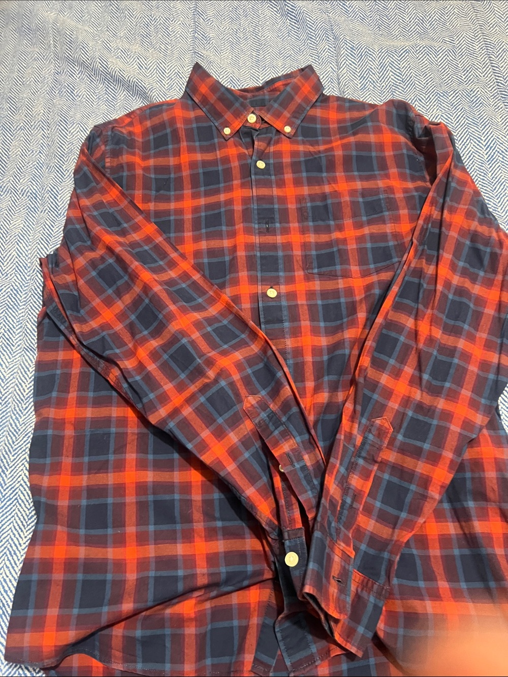 GAP Red and Navy Plaid Long-Sleeve Button-Down Shirt